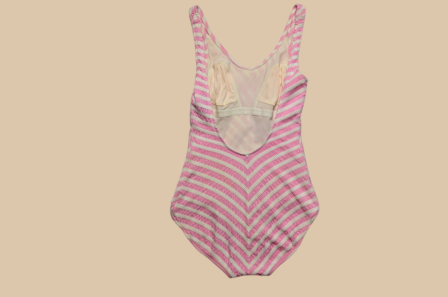 80s South Point Pink and White Striped One-piece Swimsuit