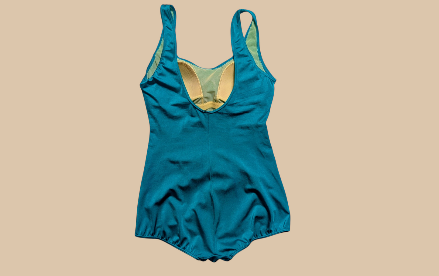 90s It Figures! Teal Pleated Front One-piece Swimsuit