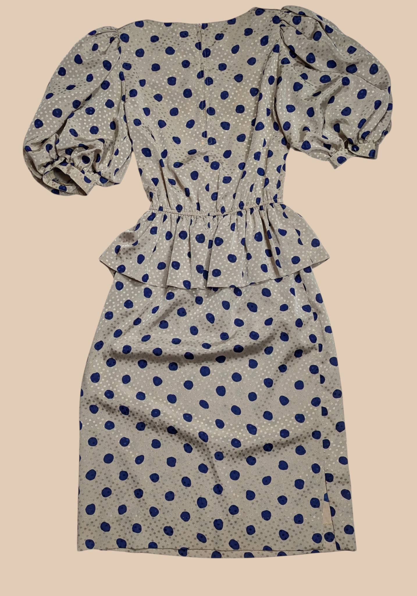 80s Connections Beige Polka Dot Peplum Dress