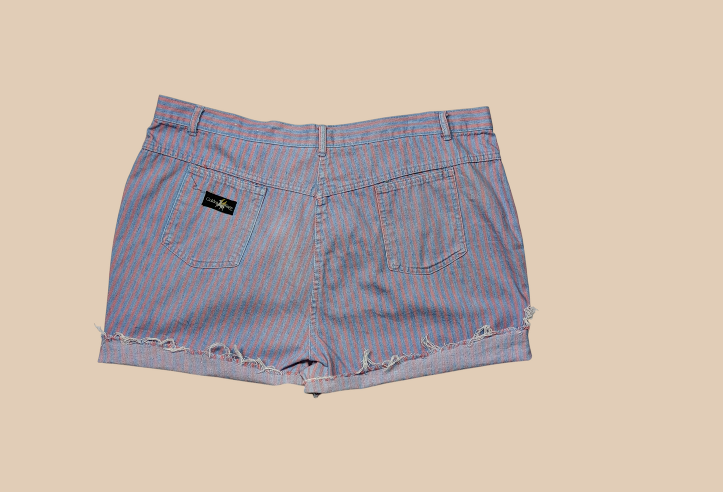 80s Golden Wings Blue and Pink Striped Cut-off Shorts