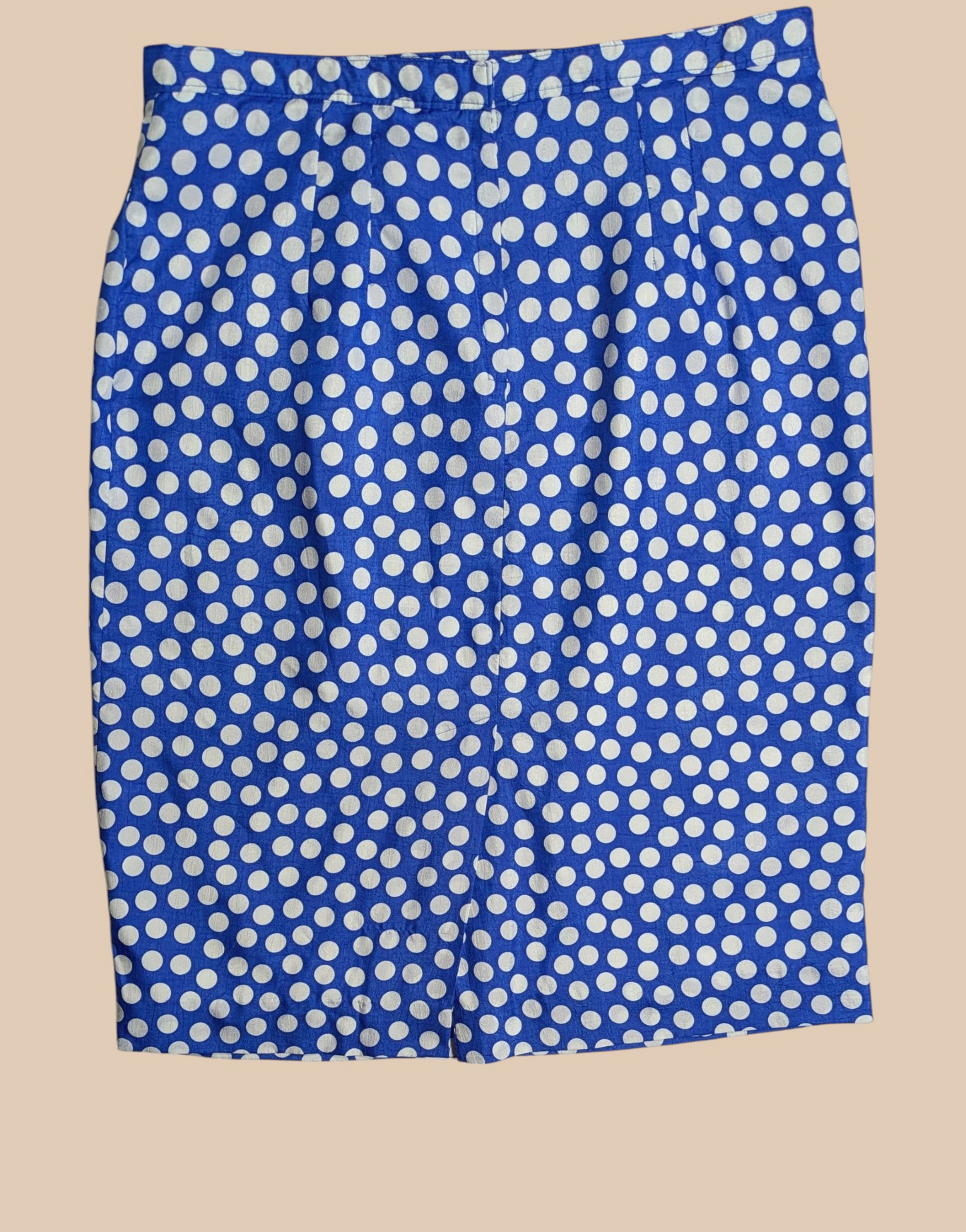 80s Blue Pencil Skirt with White Polka Dots