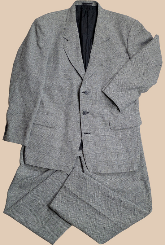 90s Gray Wool Glen Plaid Suit