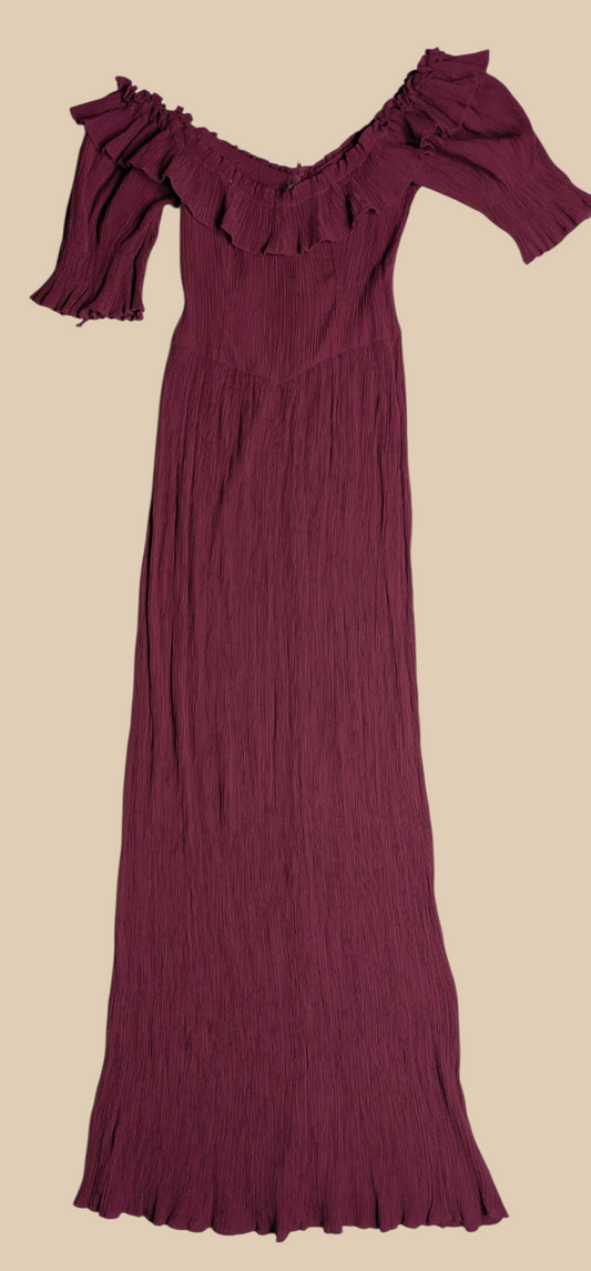 Y2K Burgundy Off The Shoulder Maxi Dress