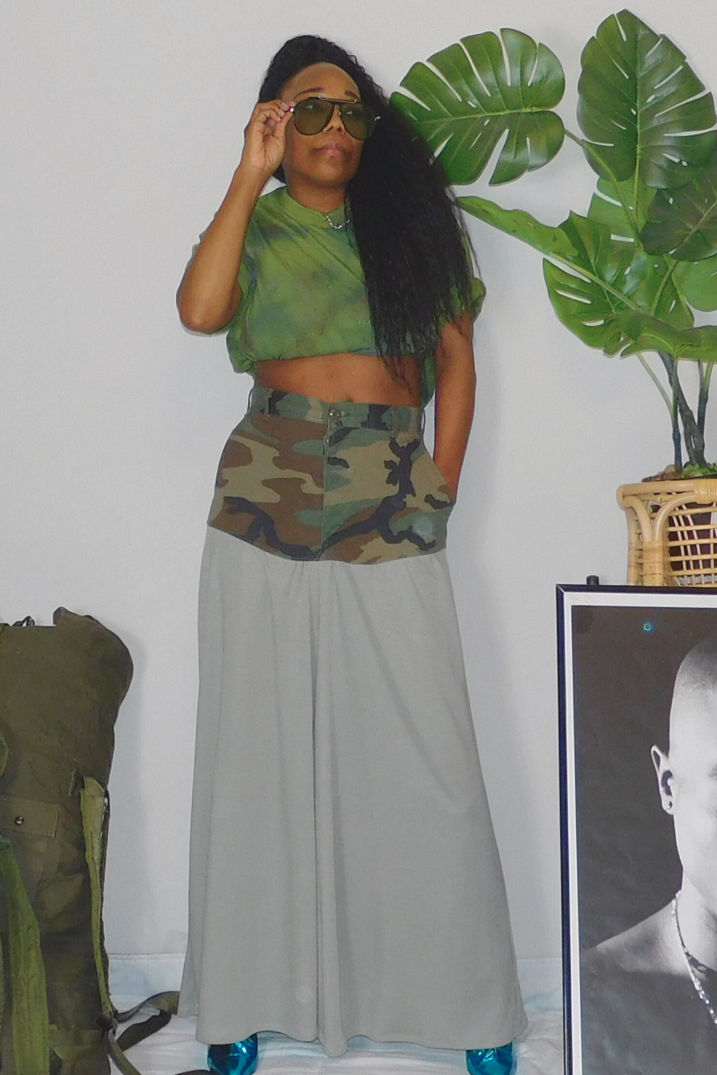 SOLDIER OF FORCE x Sew Lovely With Grace Waist Deep Wide Leg Camo Pants
