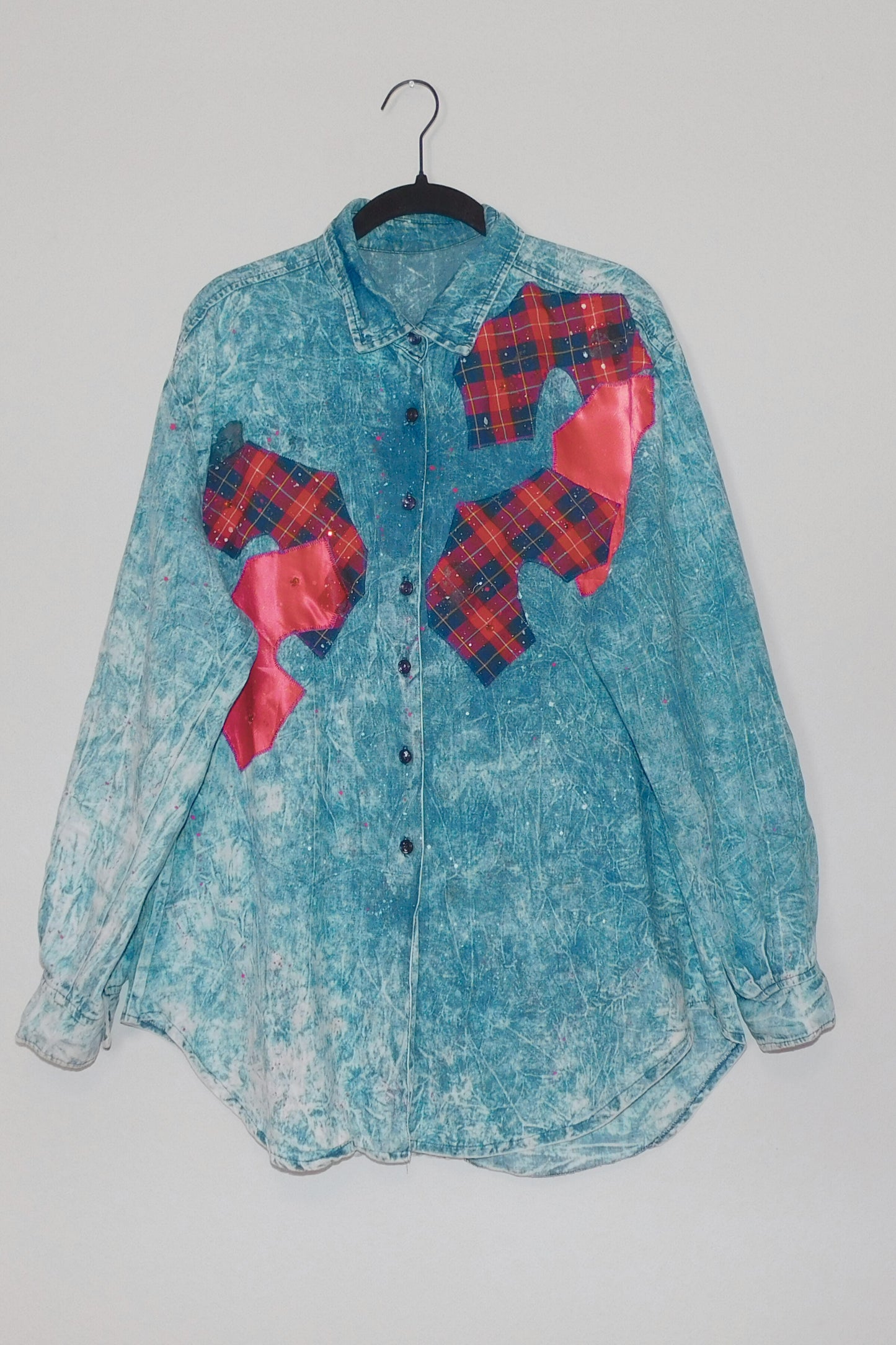 Rock N Plaid Acid Wash Button Up Top