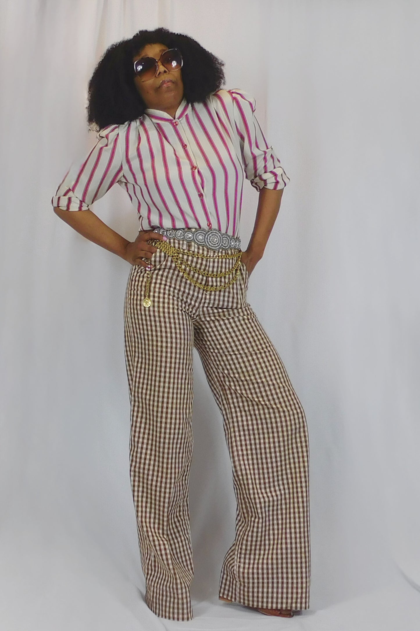 She Get It From Her Mama! Gingham Bellbottom Pants