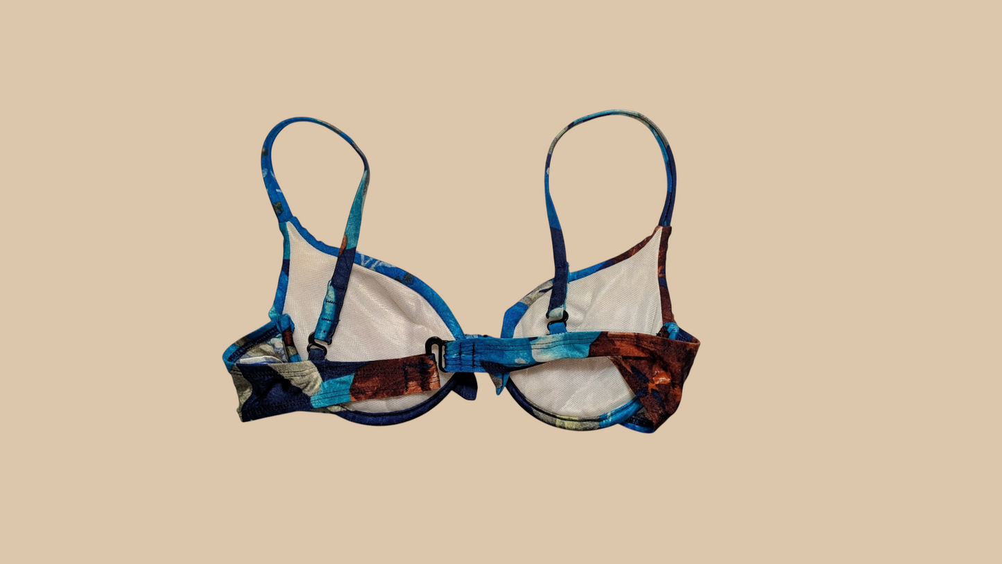Baja Blue 80s Tropical Print Bikini Swim Set