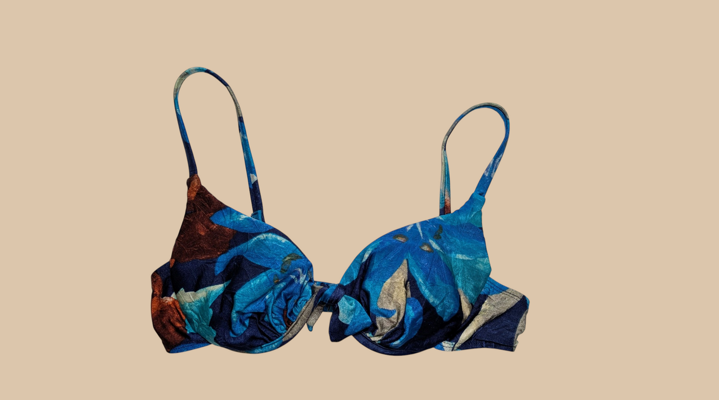 Baja Blue 80s Tropical Print Bikini Swim Set