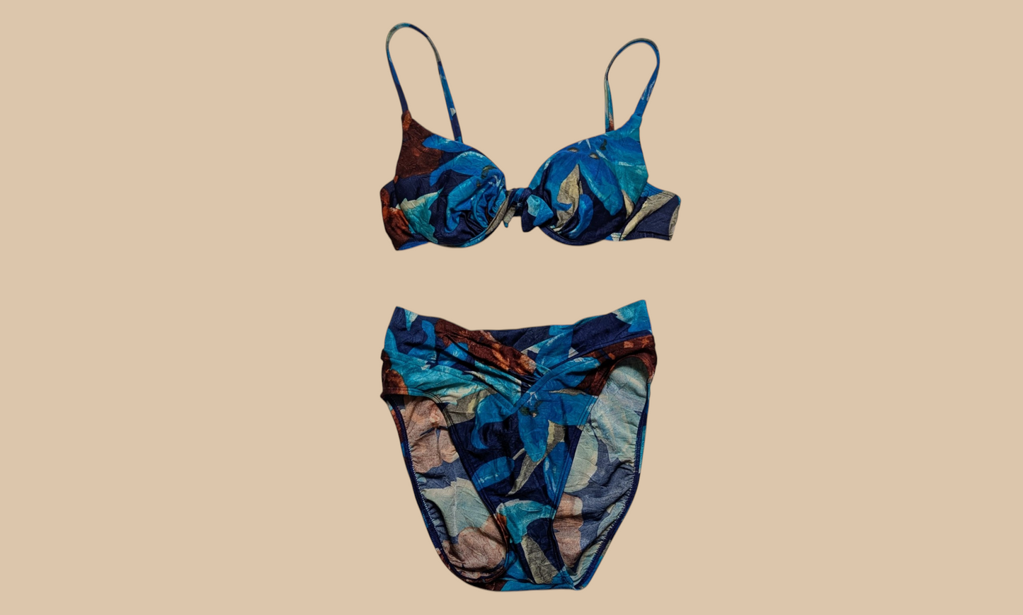 Baja Blue 80s Tropical Print Bikini Swim Set