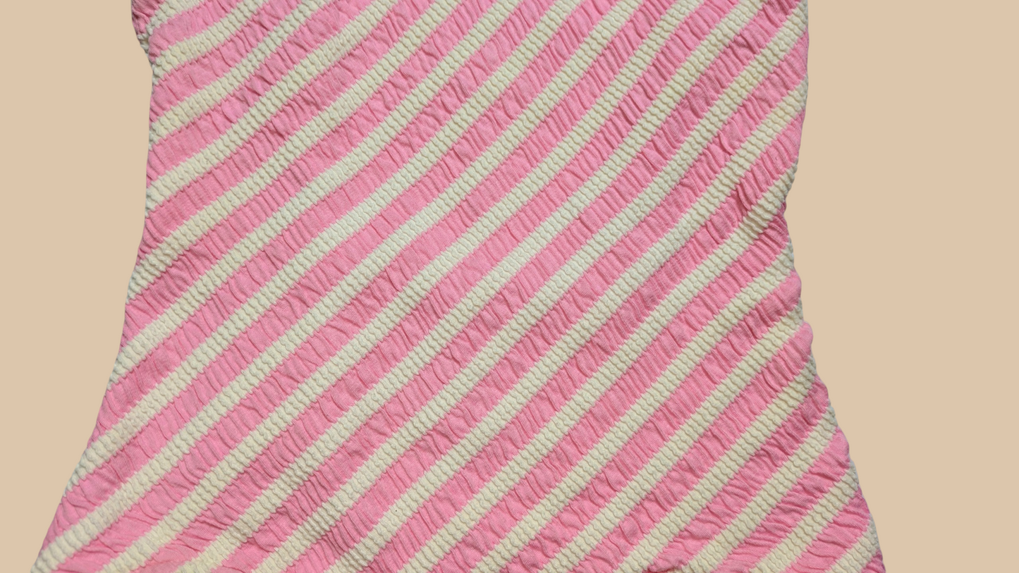 80s South Point Pink and White Striped One-piece Swimsuit
