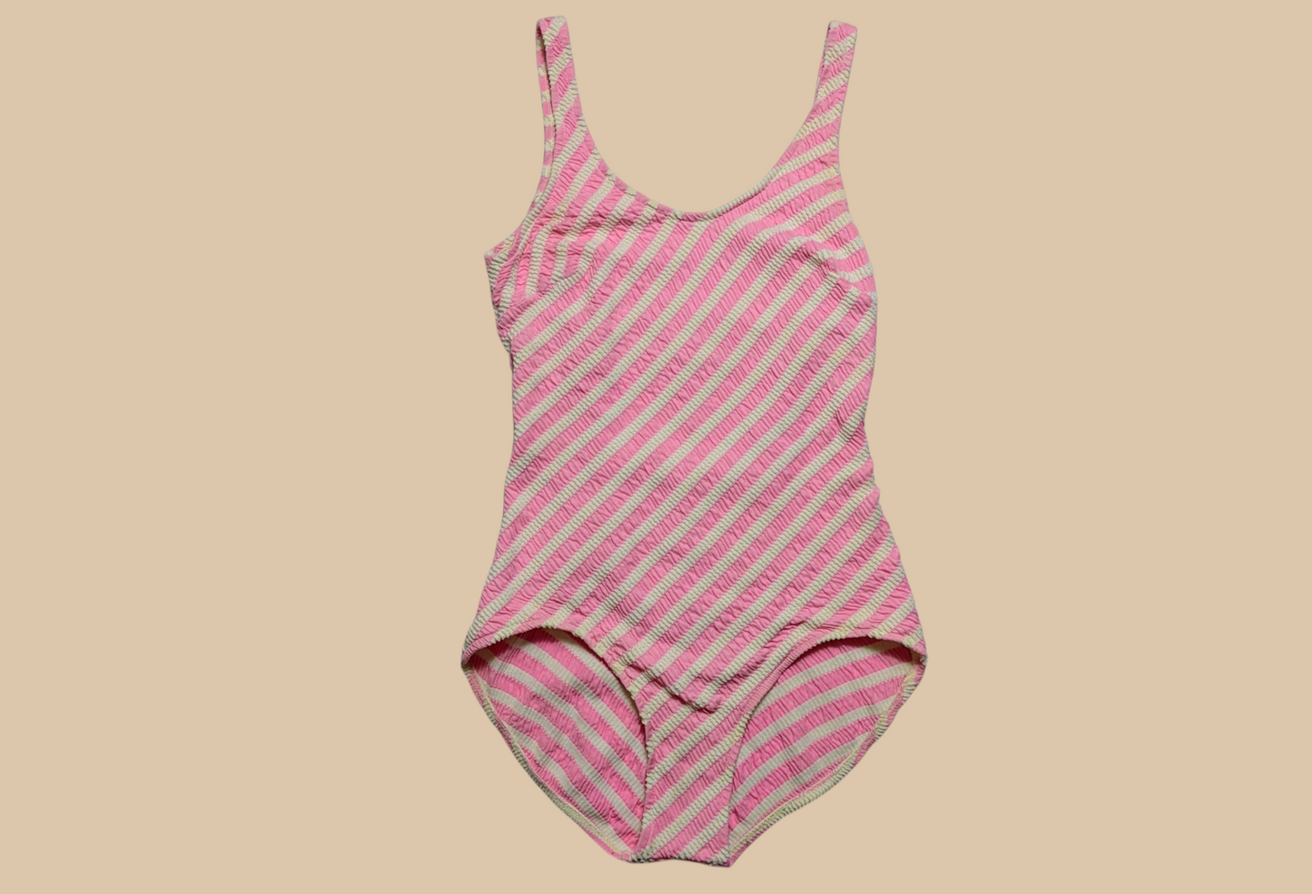 80s South Point Pink and White Striped One-piece Swimsuit