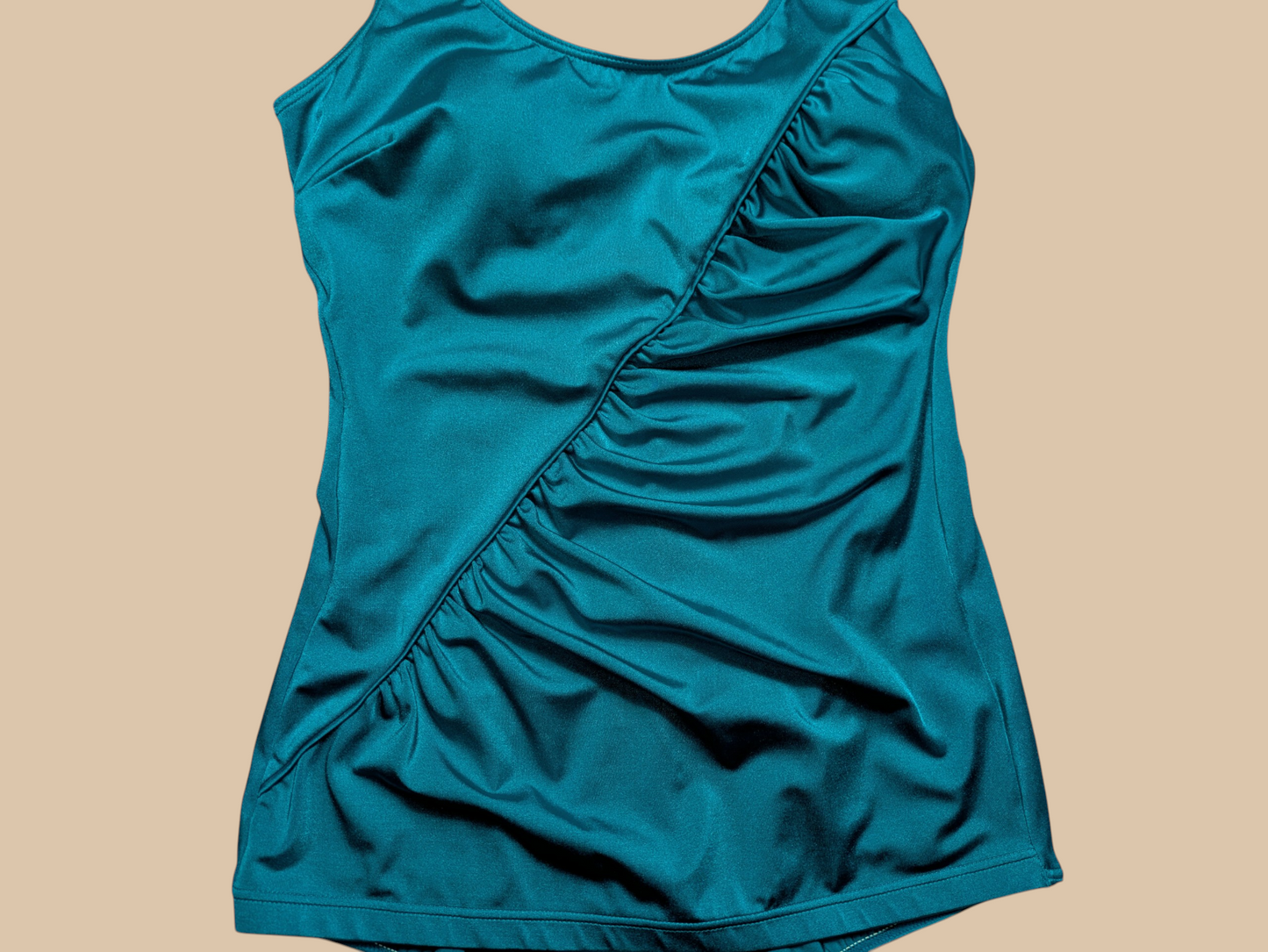 90s It Figures! Teal Pleated Front One-piece Swimsuit