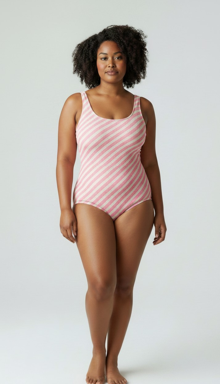 80s South Point Pink and White Striped One-piece Swimsuit