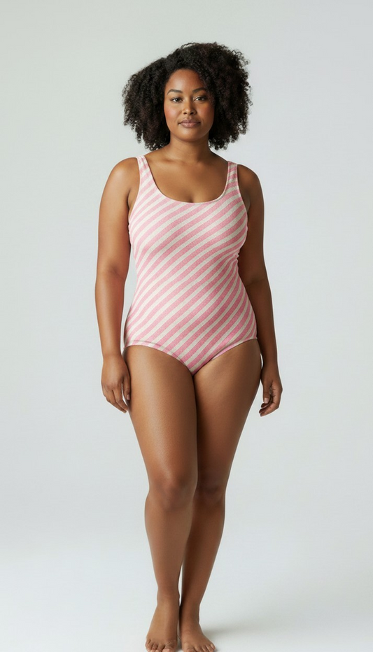 80s South Point Pink and White Striped One-piece Swimsuit
