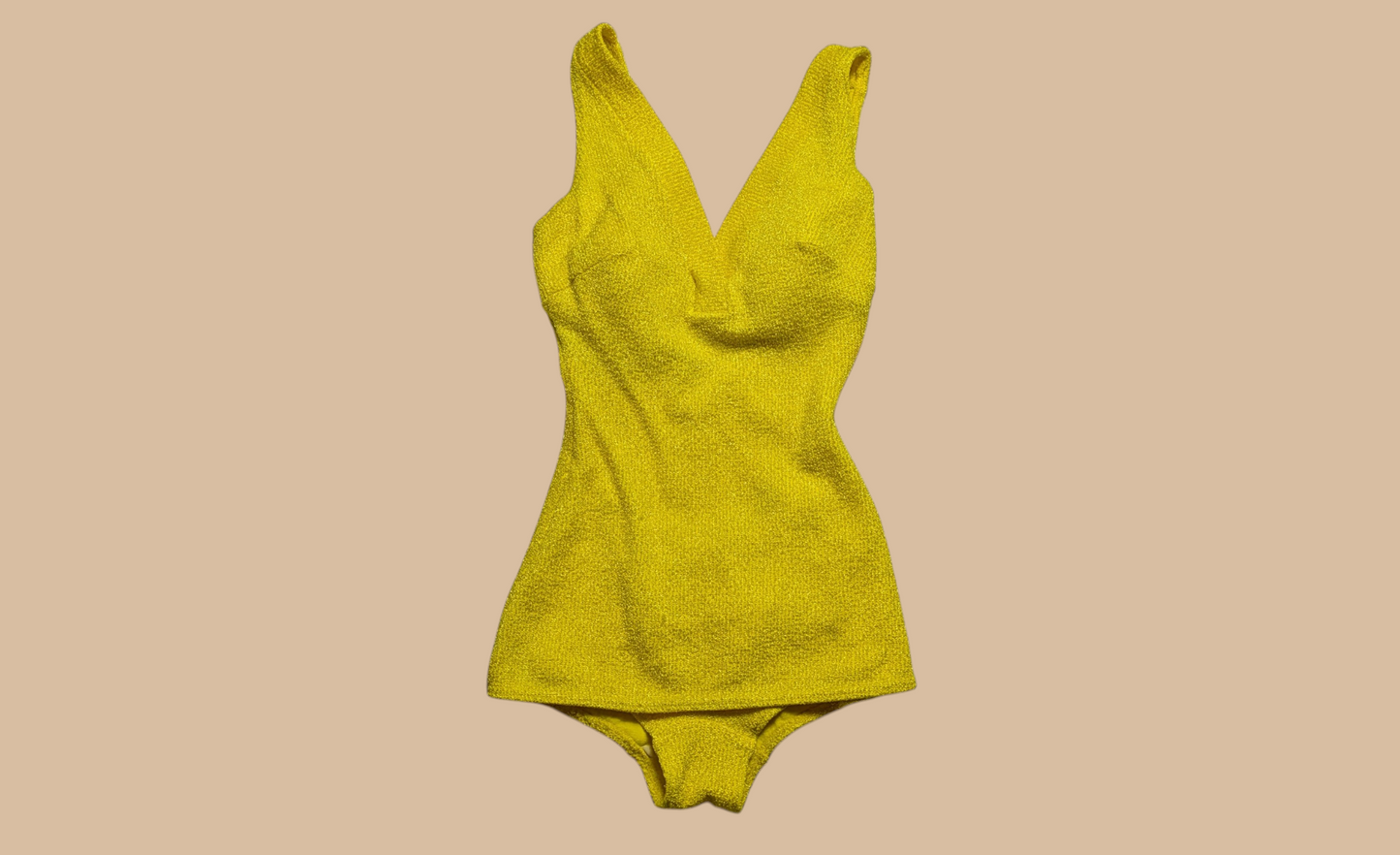 70s Aquatex Swimwear Yellow Terry Cloth One-piece Swimsuit