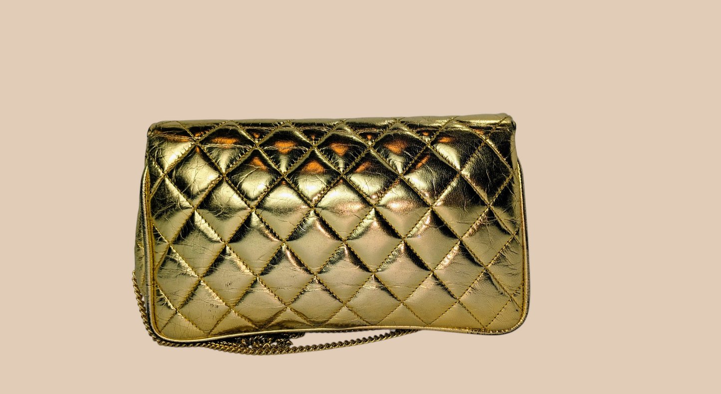 80s Gold Quilted Shoulder Bag