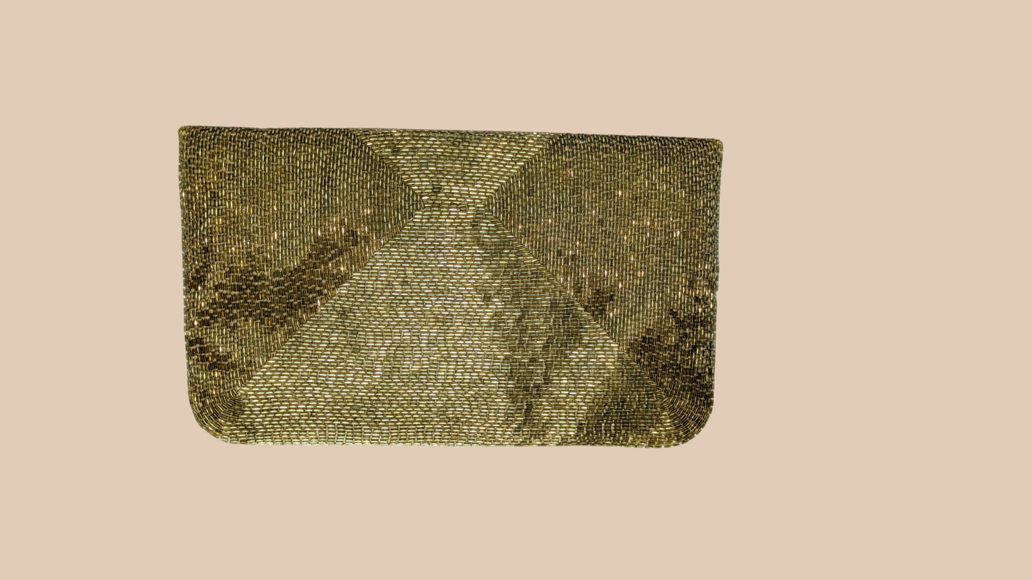 70s Beaded Gold Envelope Clutch