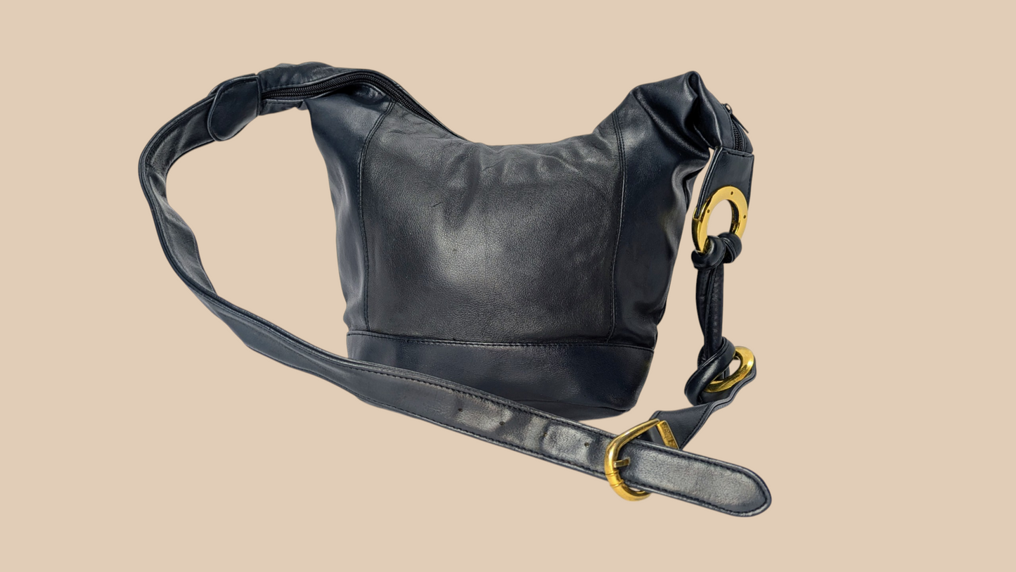 90s Saddle River Navy Leather Hobo Bag