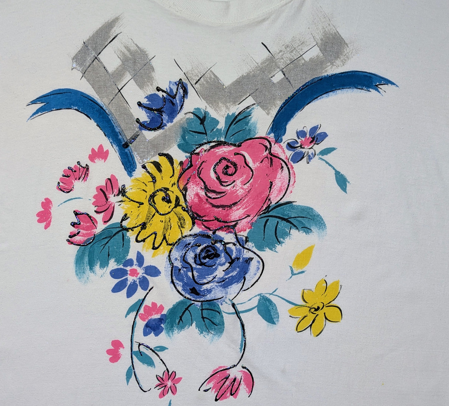 80s Colorful Floral Tee with Glitter