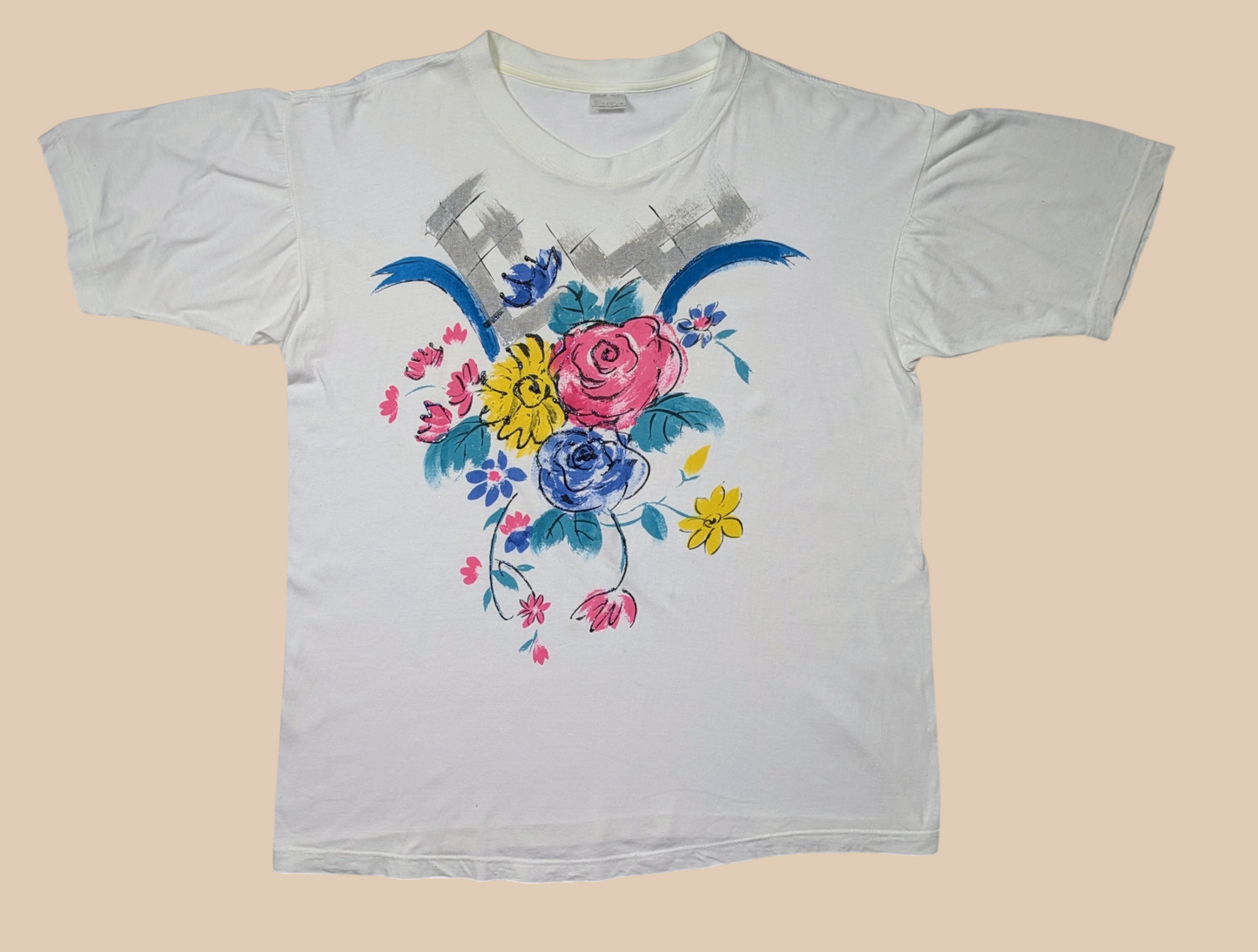 80s Colorful Floral Tee with Glitter