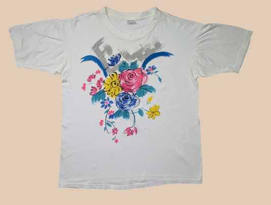 80s Colorful Floral Tee with Glitter