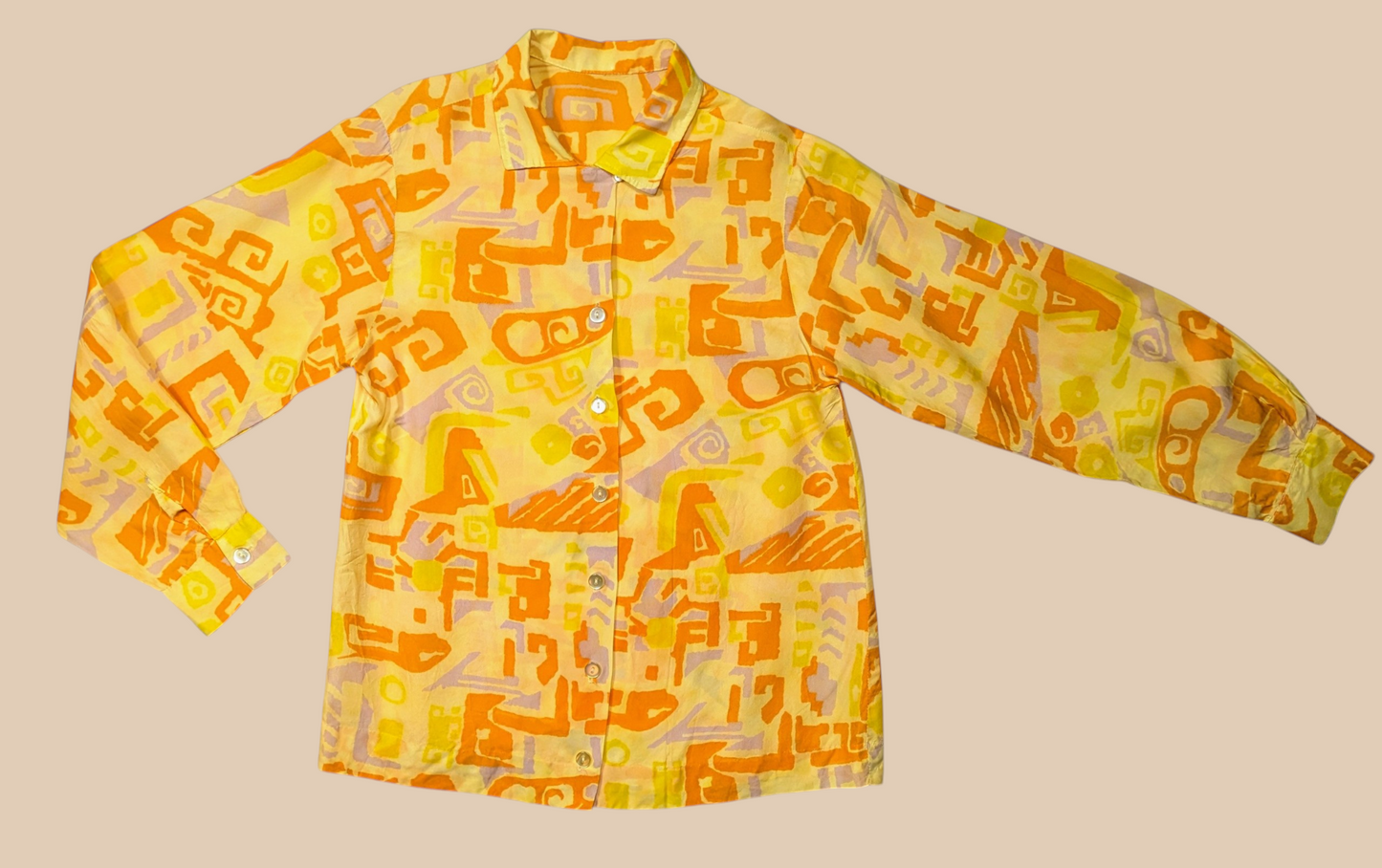 60s Abstract Print Button-Up Shirt