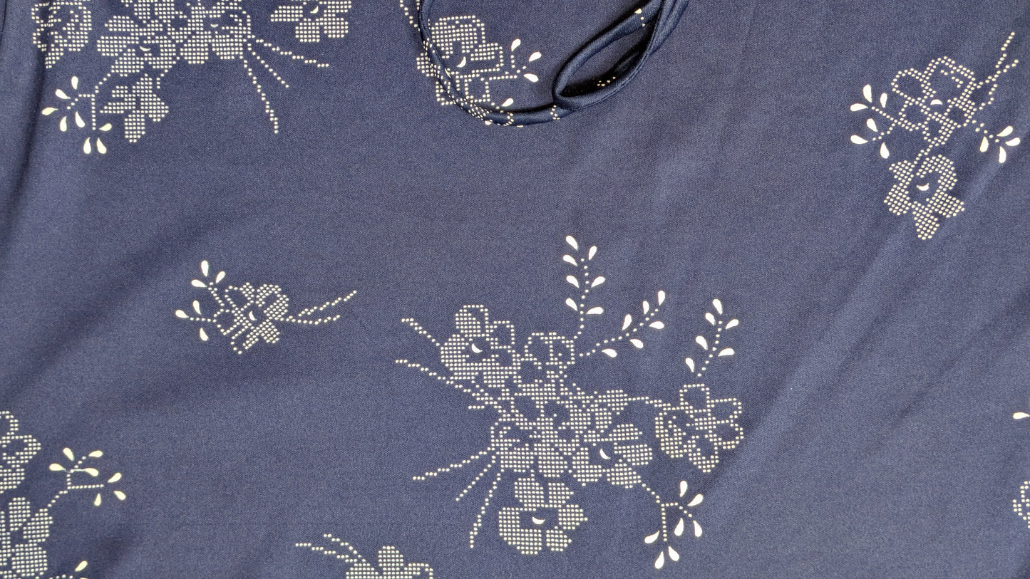 70s Blue Floral Blouse With Belt