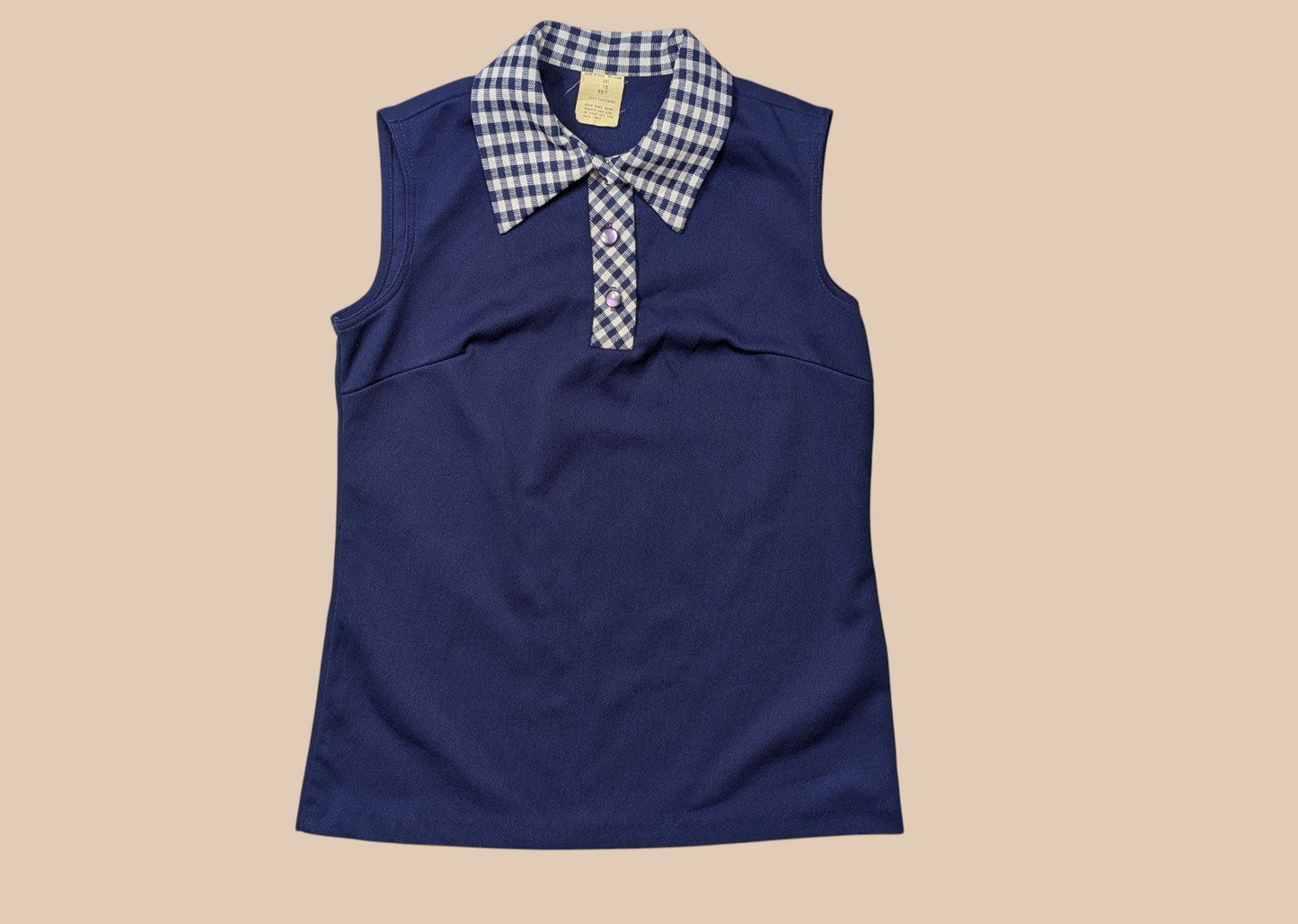 60s Navy Polo-style Top