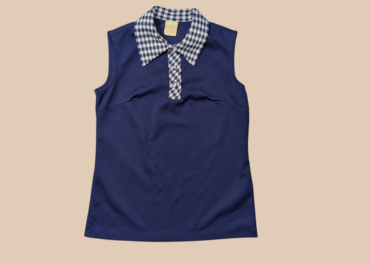 60s Navy Polo-style Top