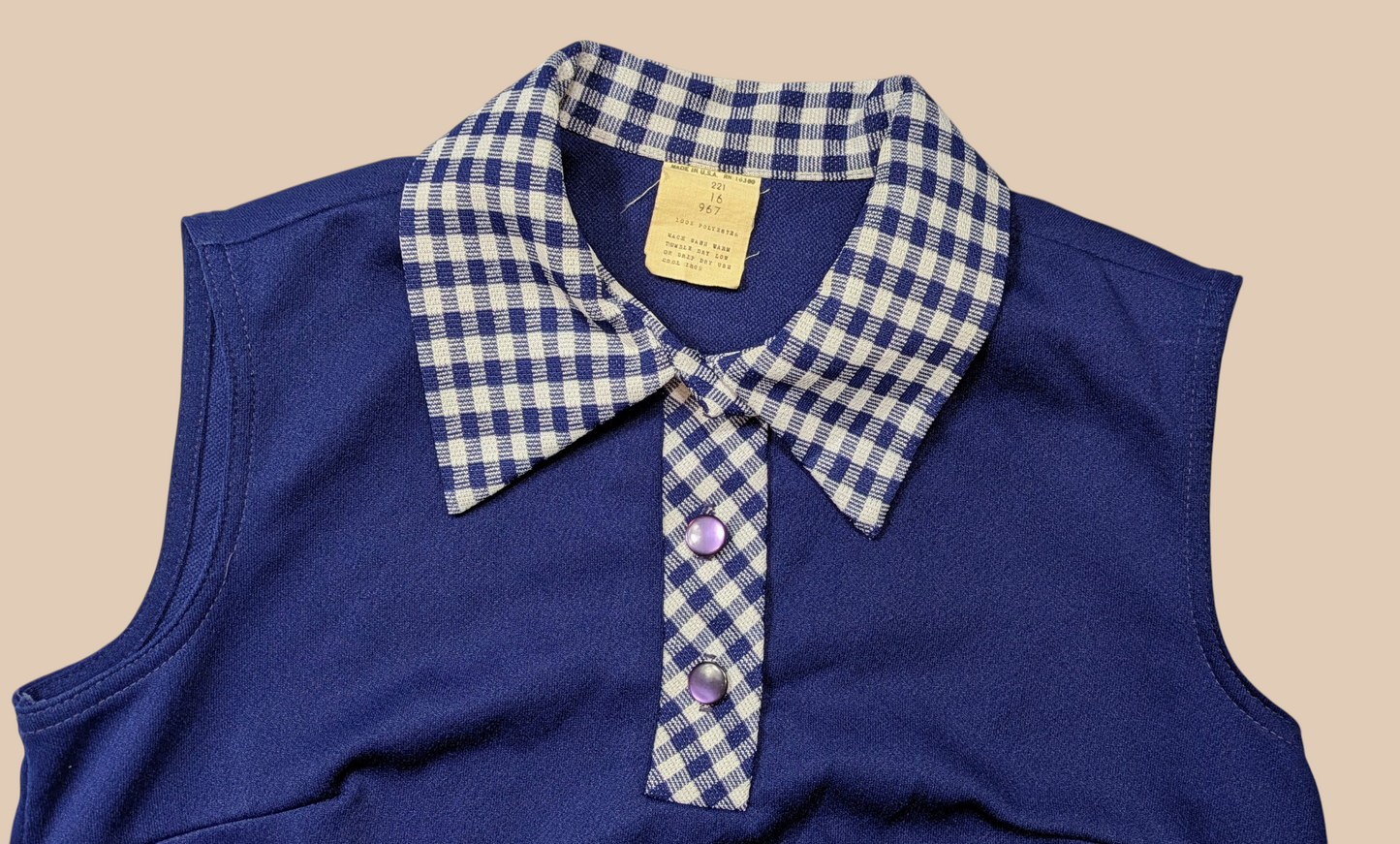 60s Navy Polo-style Top