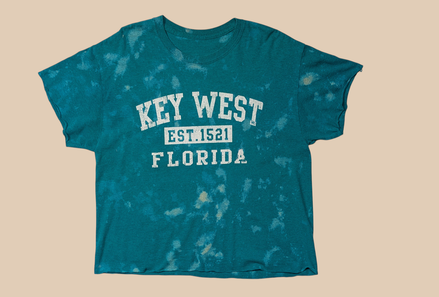 Vintage Teal "Key West Florida" Bleached Out Cropped Tee