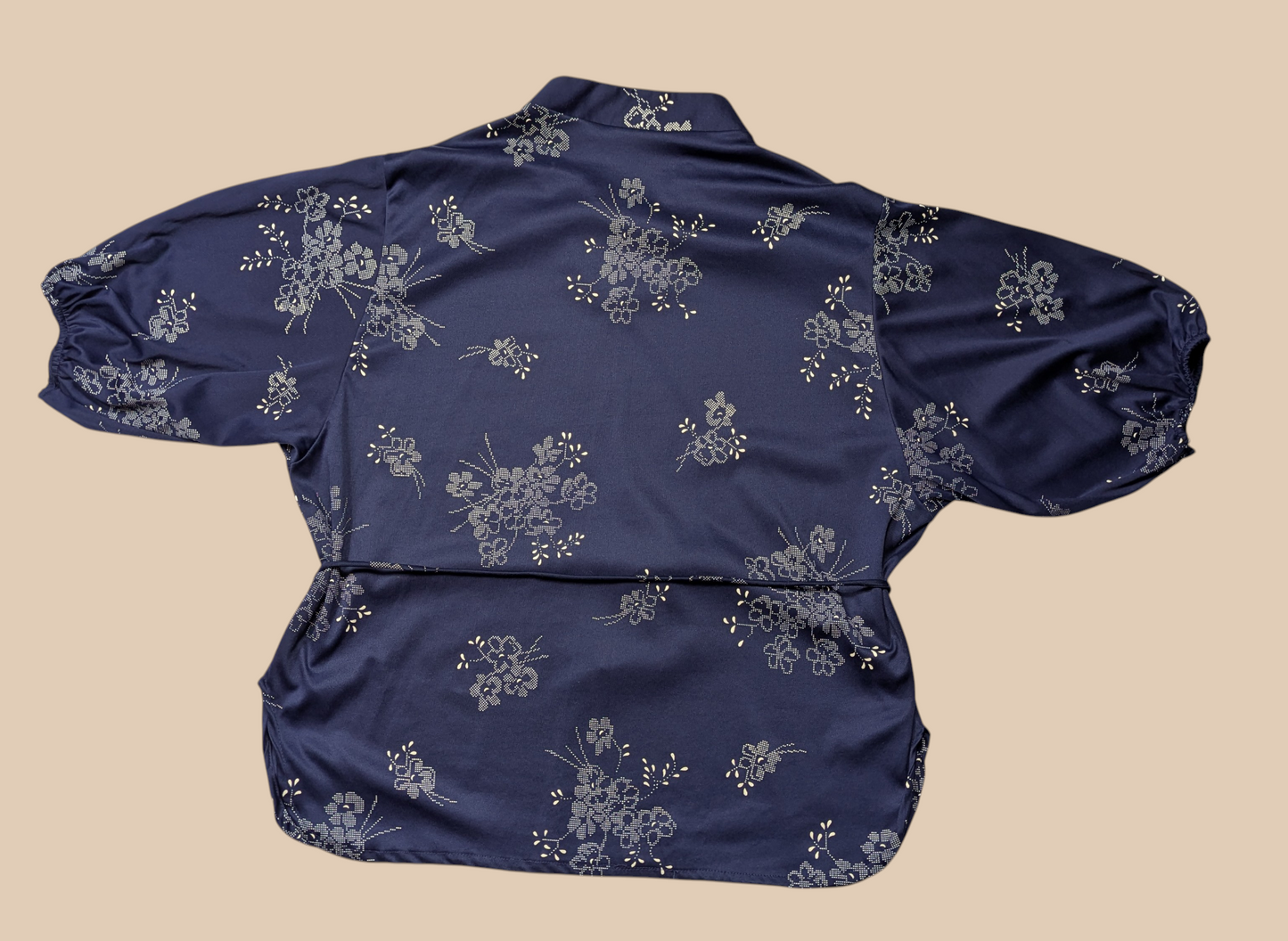 70s Blue Floral Blouse With Belt