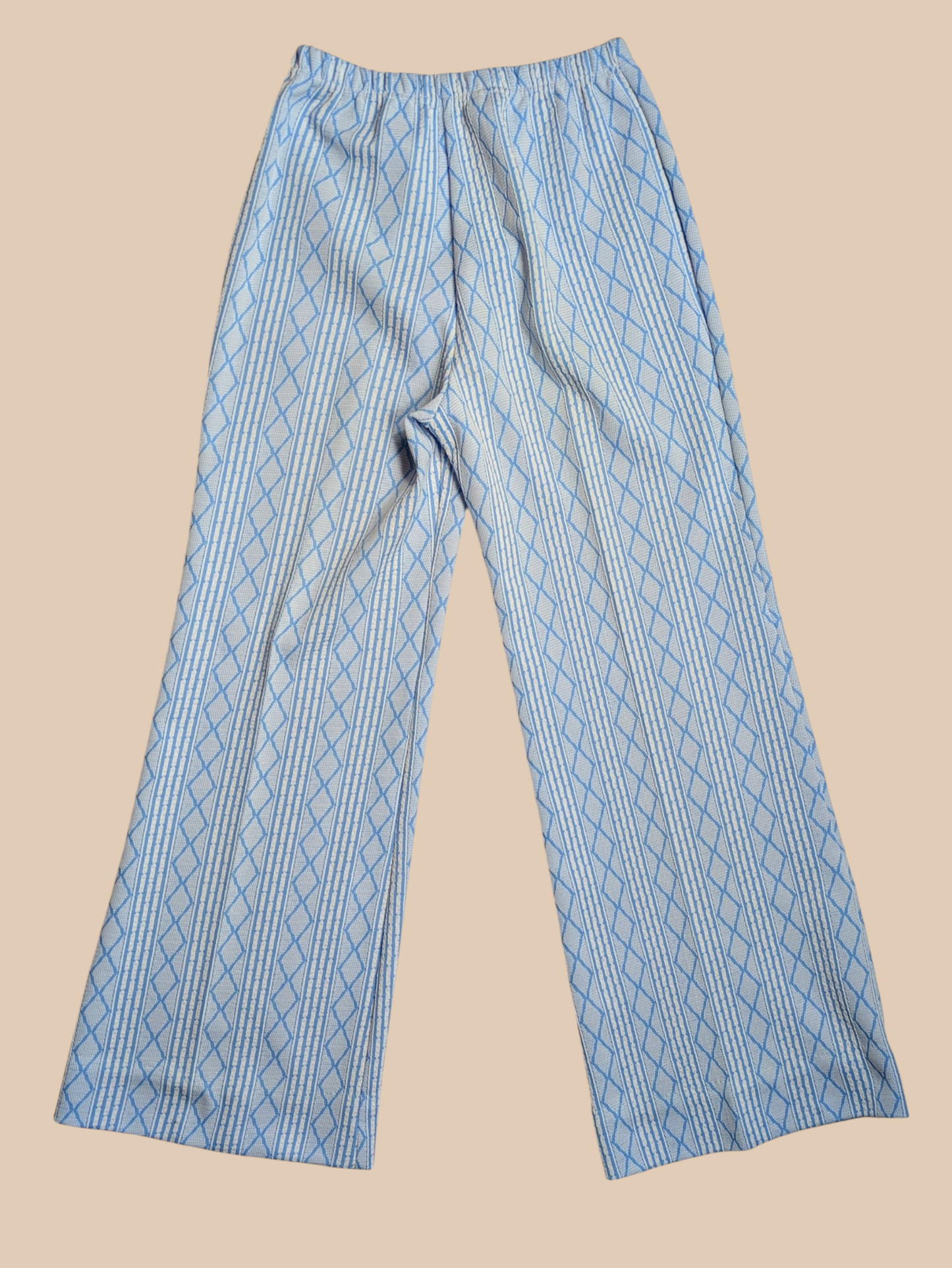 70s Fashions by Leila Blue and White Long Vest and Pants Set
