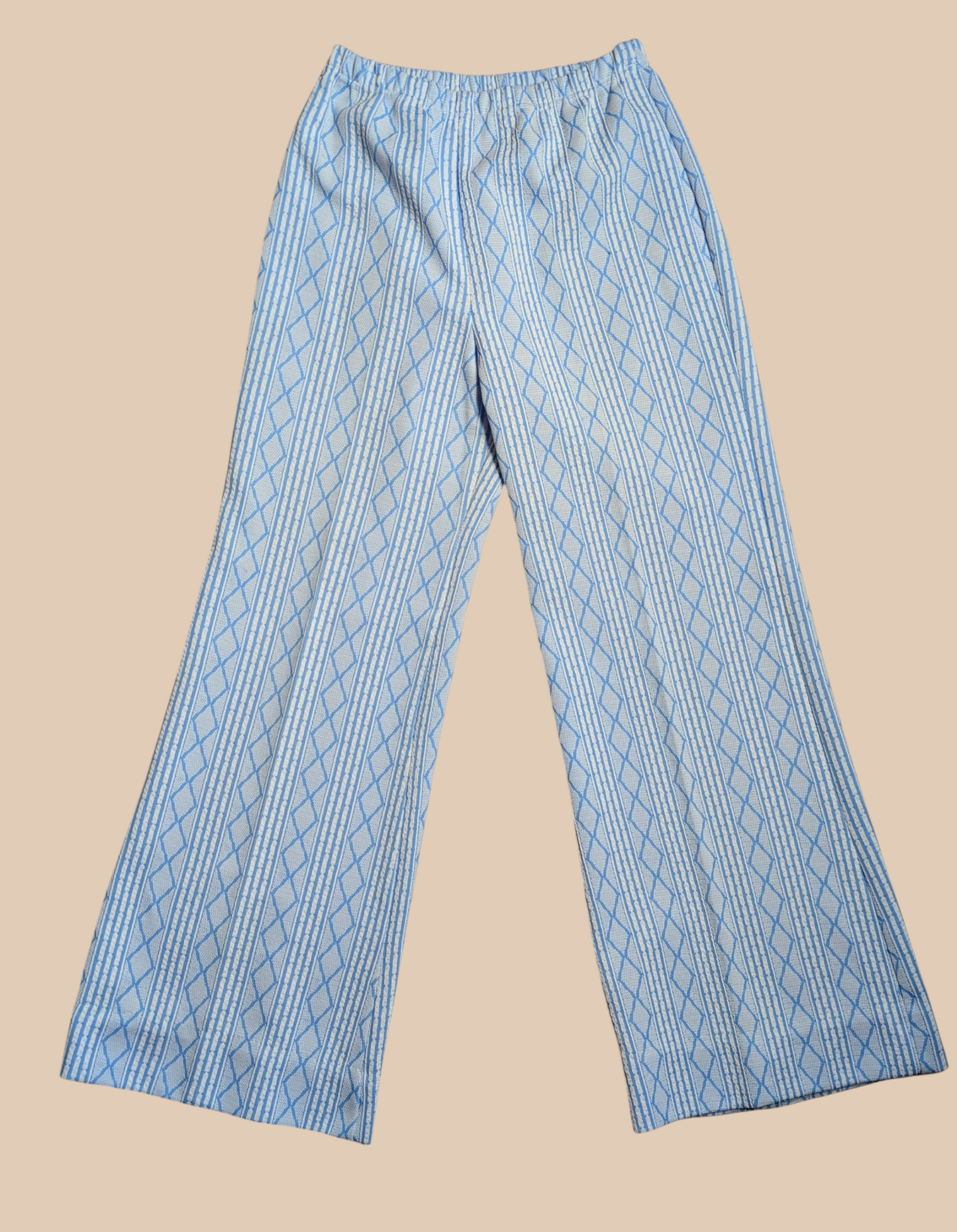 70s Fashions by Leila Blue and White Long Vest and Pants Set