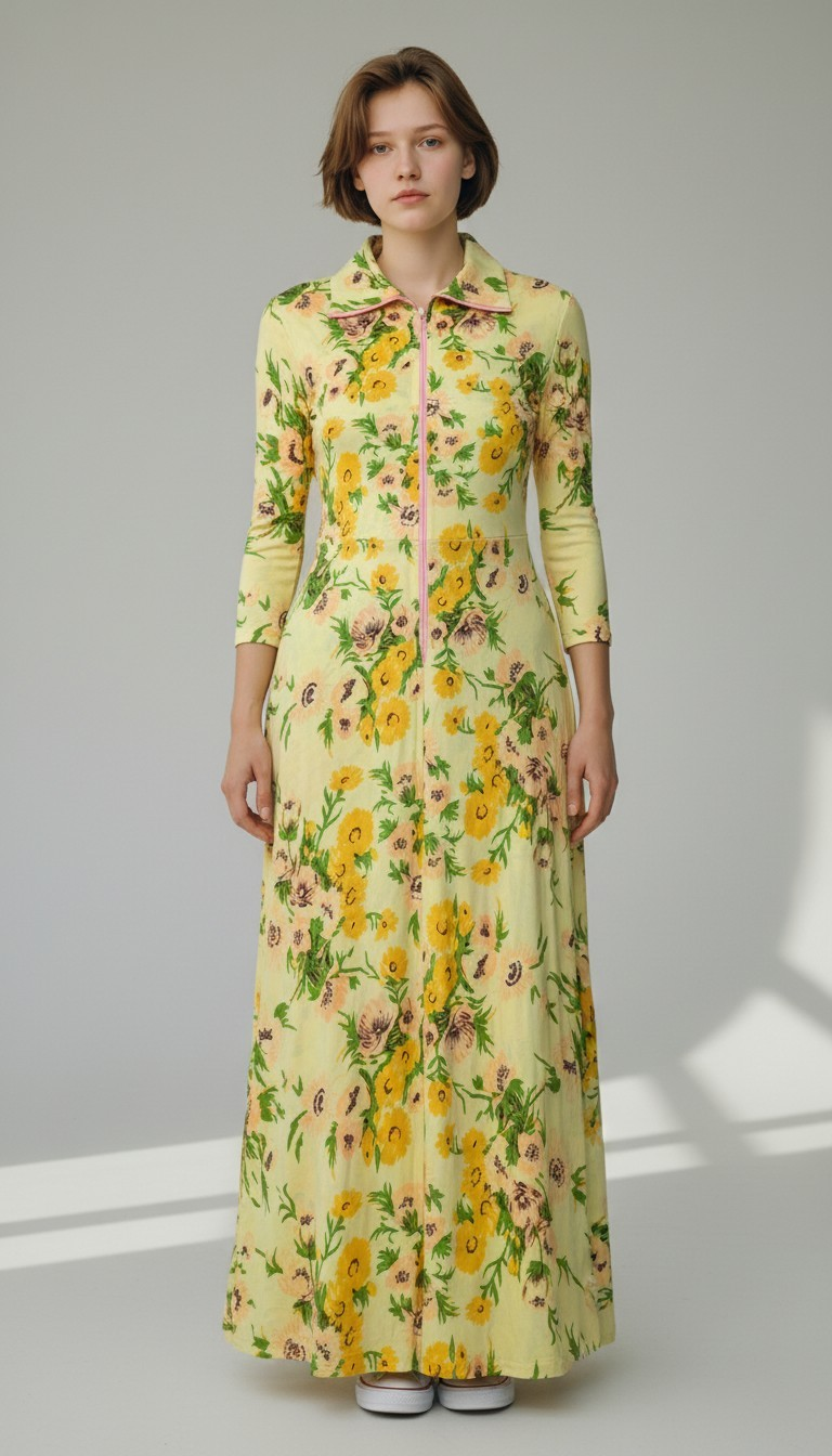 70s Floral long House Dress