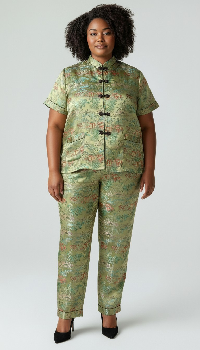 60s Longevity Asian  Silk  Pajama Set