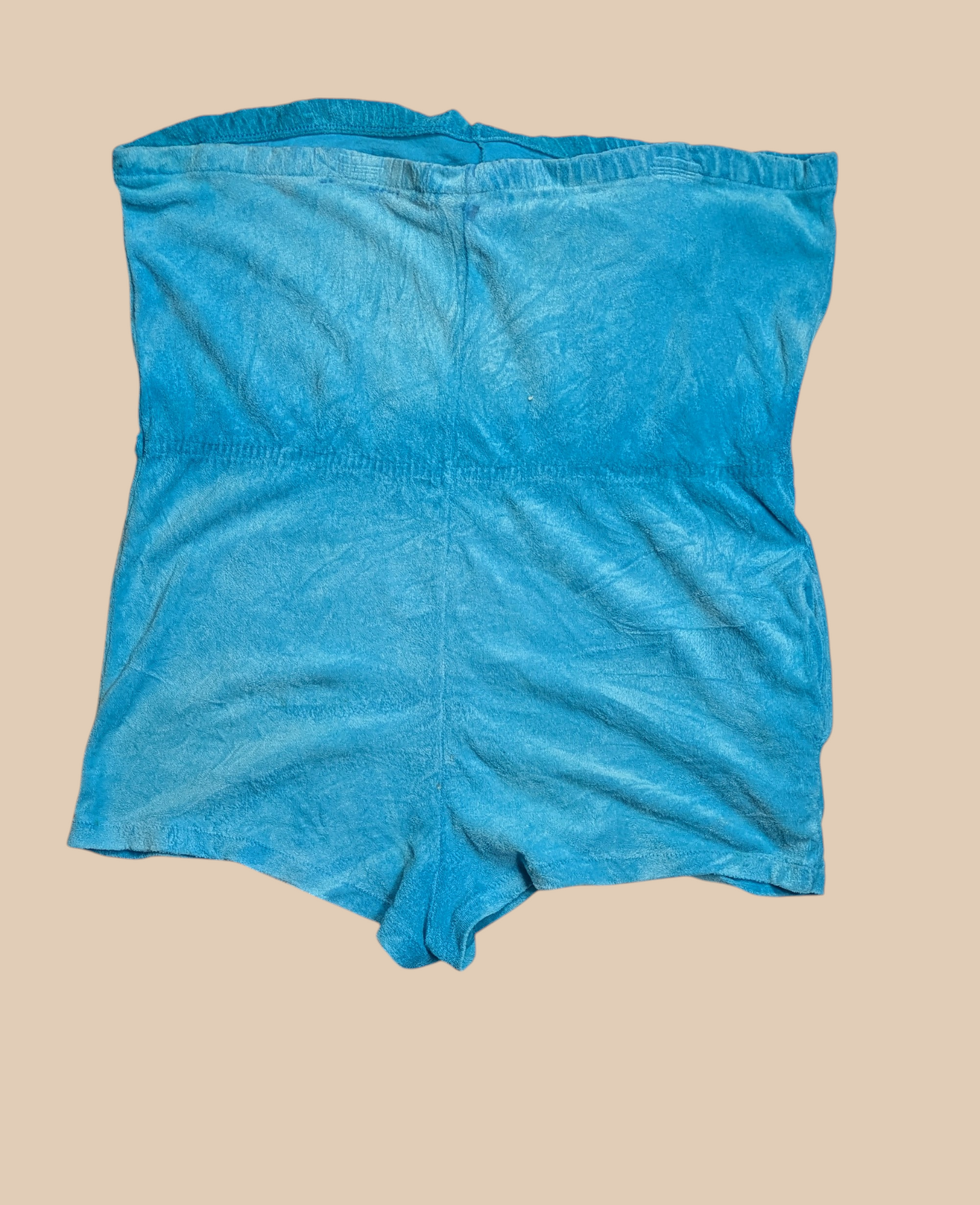 70s Tropical Escape Blue Terry Cloth Romper