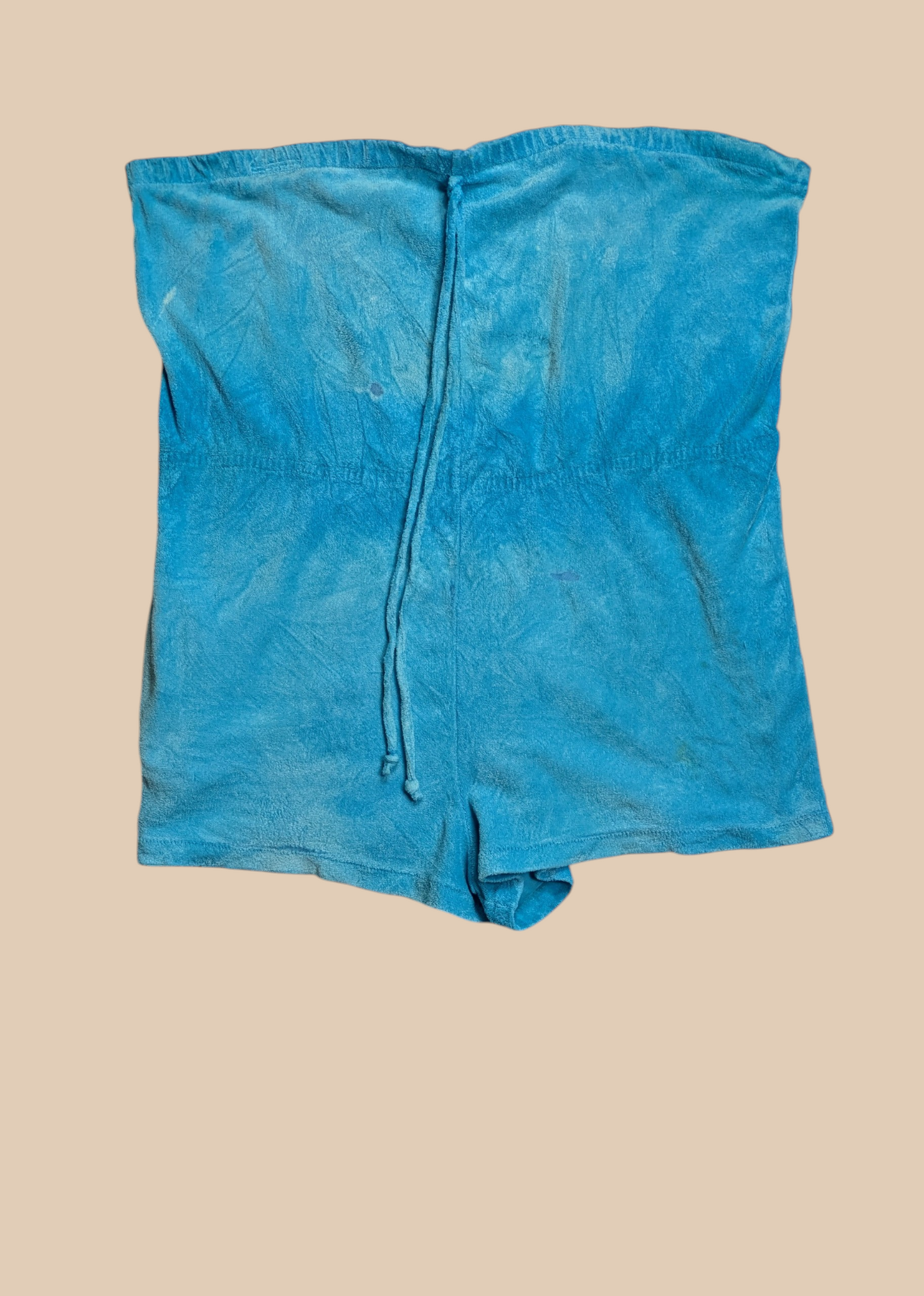 70s Tropical Escape Blue Terry Cloth Romper