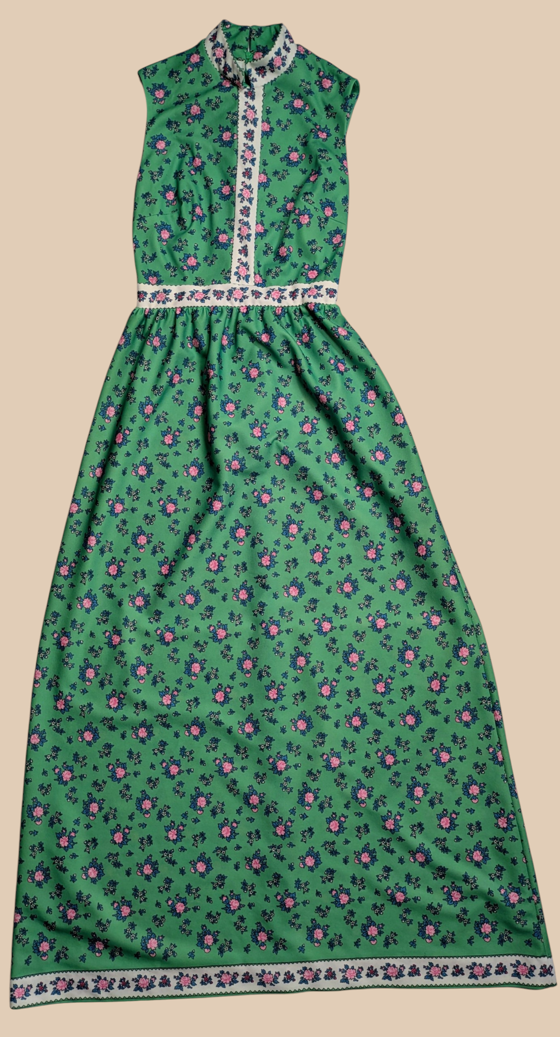60s Yves Jennet  Green Floral Maxi Dress