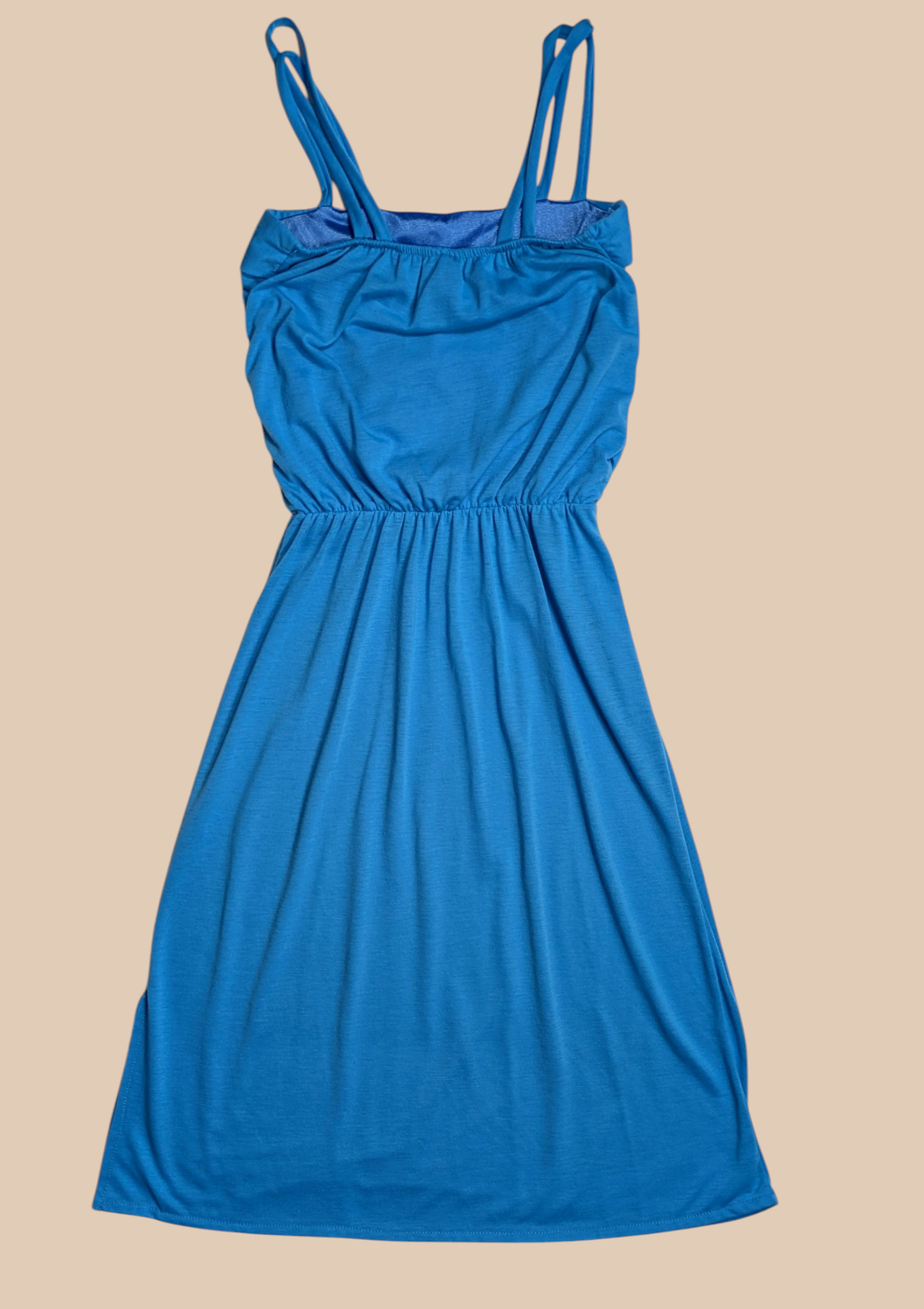 80s Blue Jersey Summer Dress with Elastic Waist