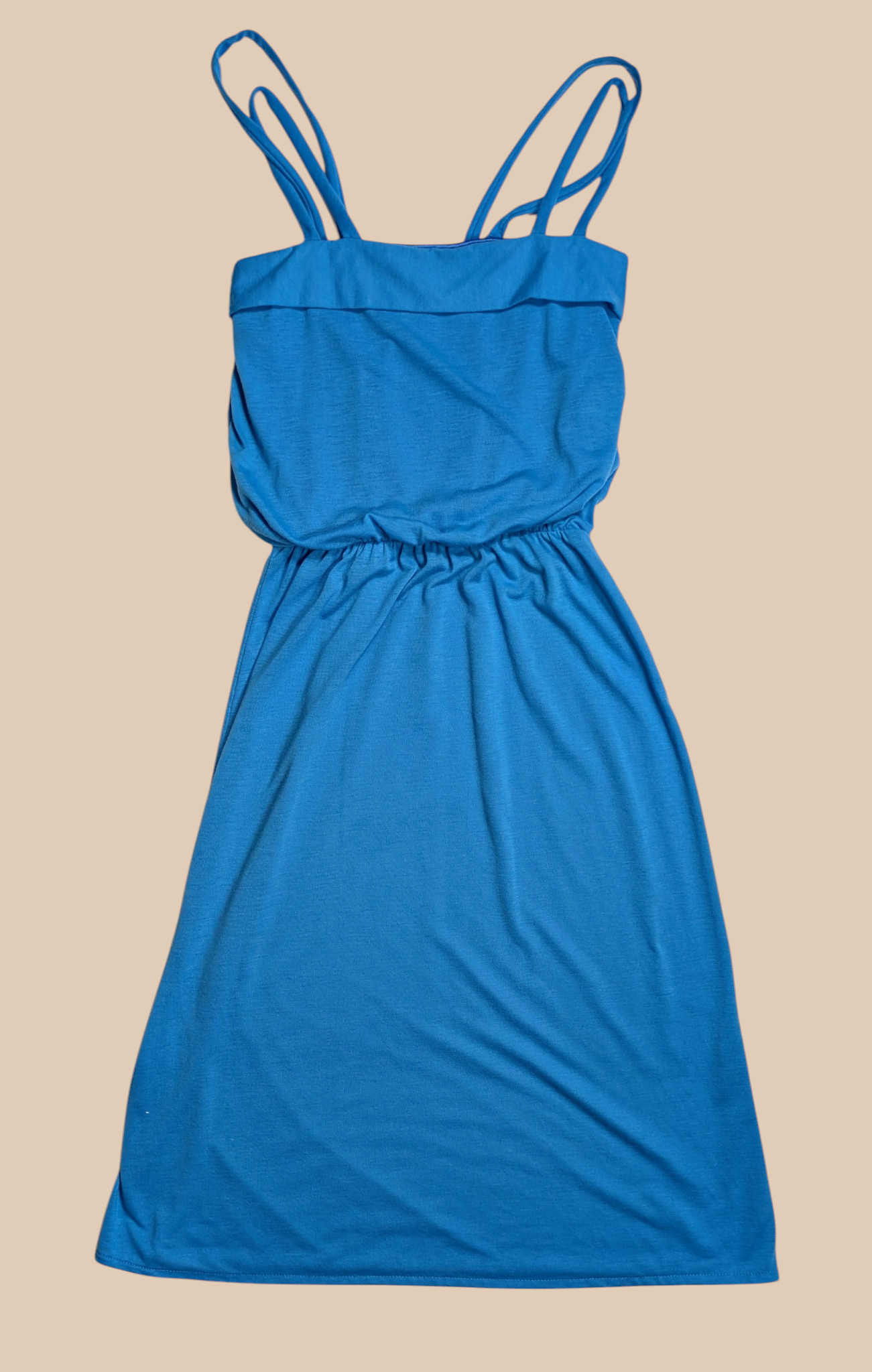 80s Blue Jersey Summer Dress with Elastic Waist