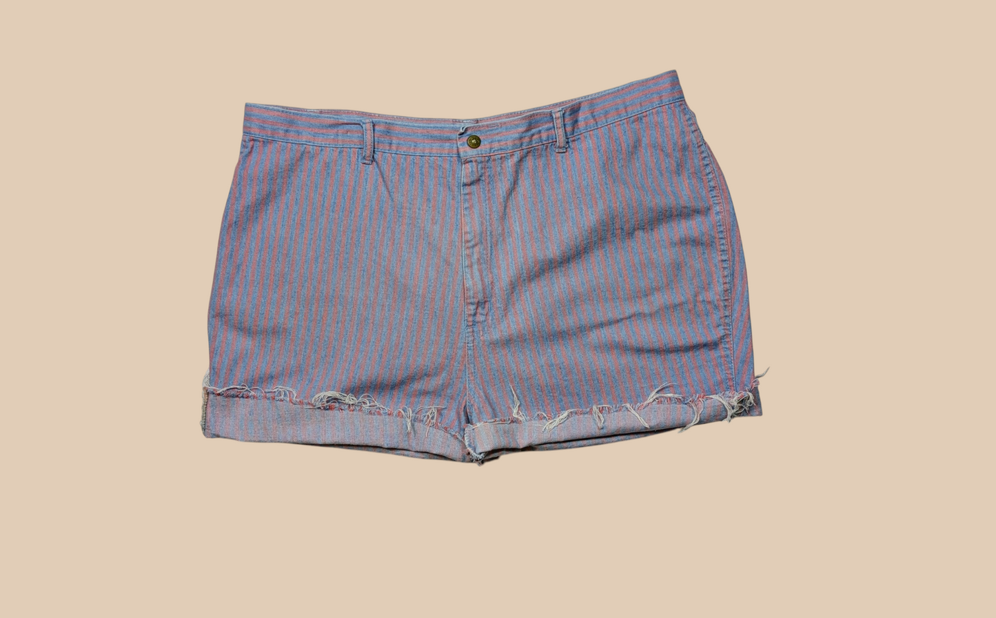 80s Golden Wings Blue and Pink Striped Cut-off Shorts