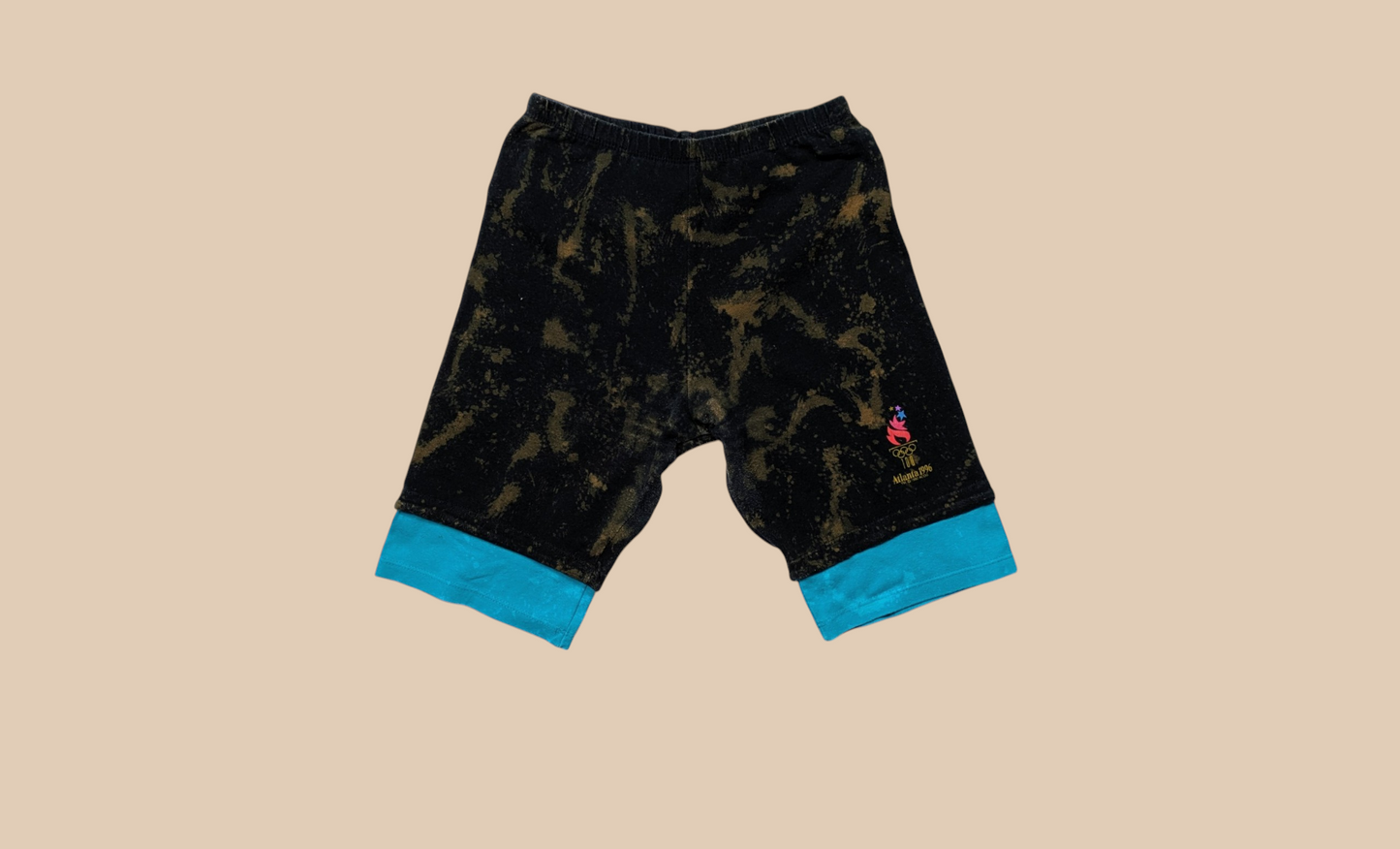 1996 Atlanta Olympic Bleached Out Black and Blue Crop Top and Biker Shorts Set