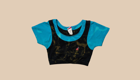1996 Atlanta Olympic Bleached Out Black and Blue Crop Top and Biker Shorts Set