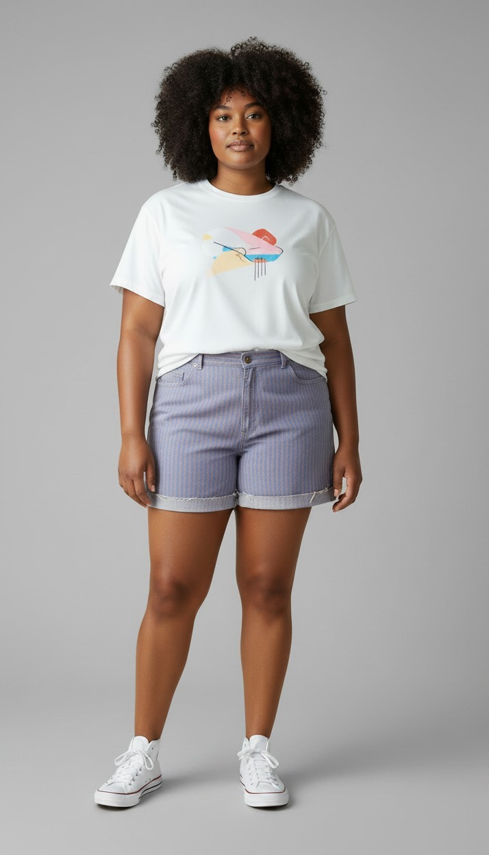 80s Golden Wings Blue and Pink Striped Cut-off Shorts