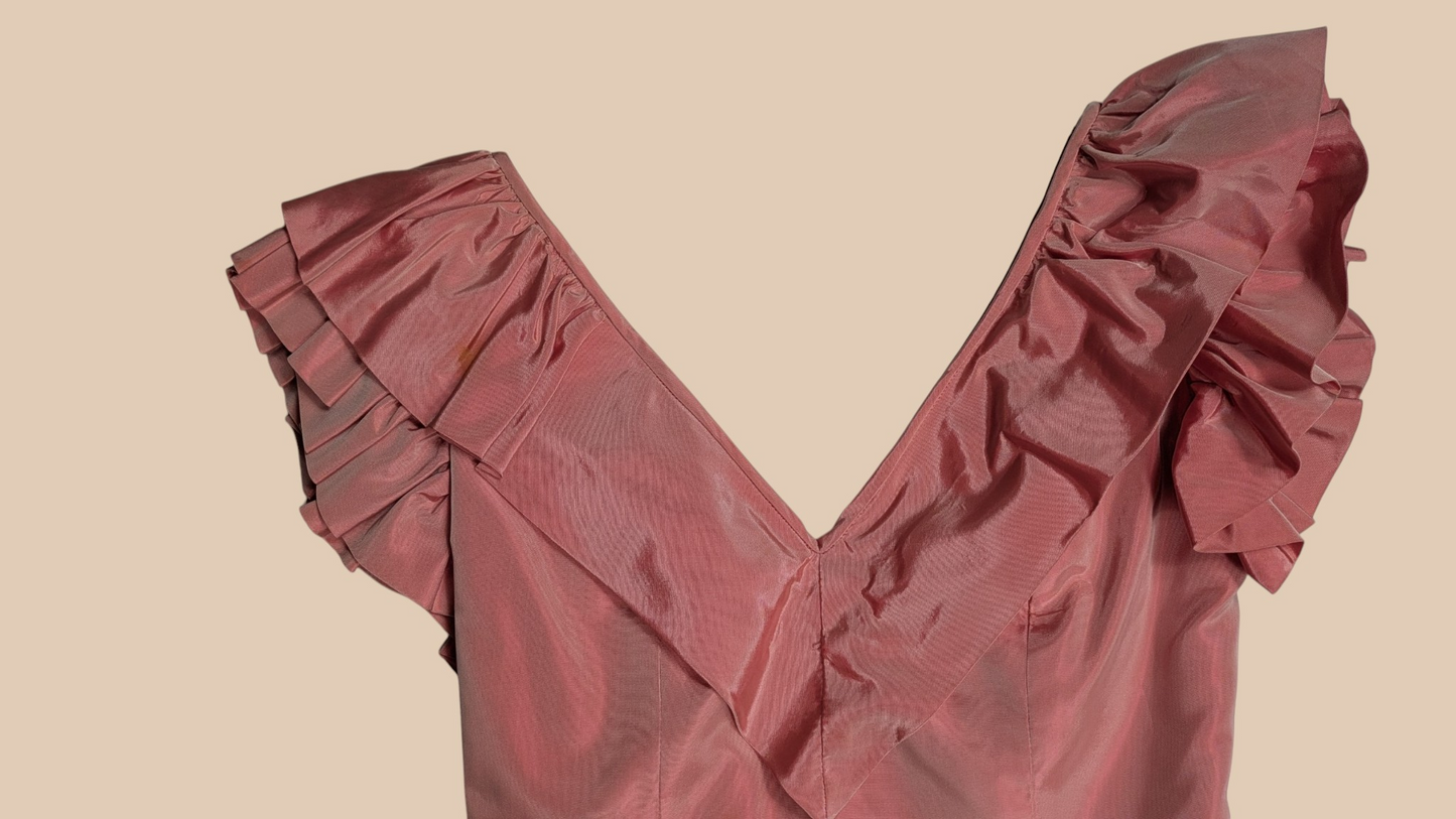 80s Pink Taffeta Basque-Waist Prom Dress
