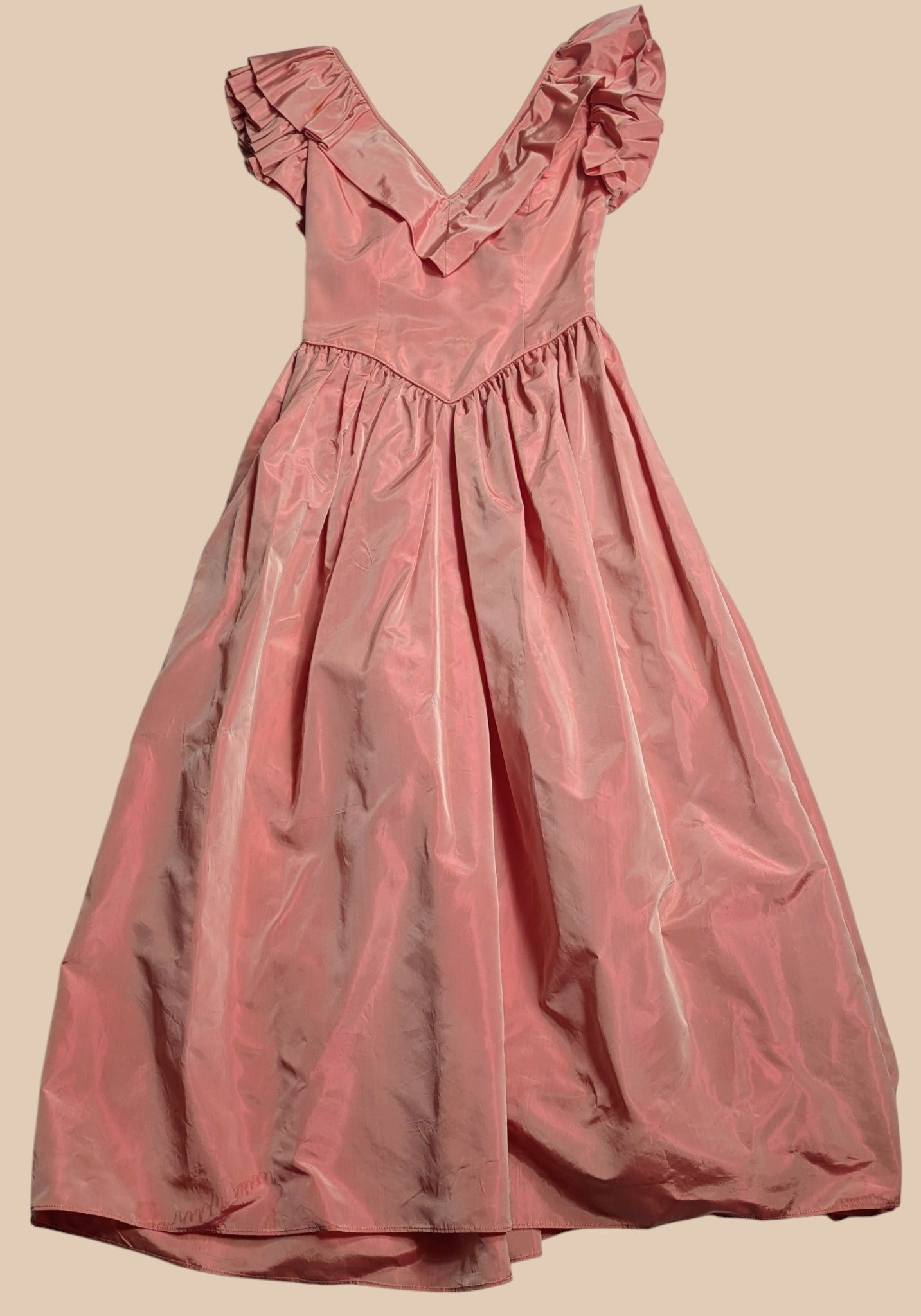 80s Pink Taffeta Basque-Waist Prom Dress