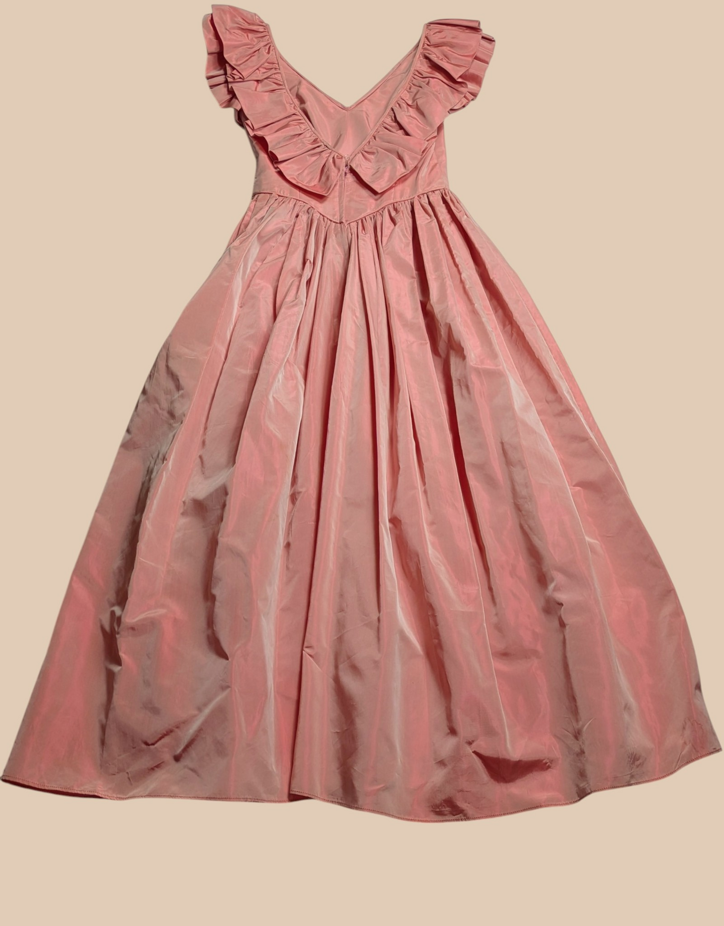 80s Pink Taffeta Basque-Waist Prom Dress