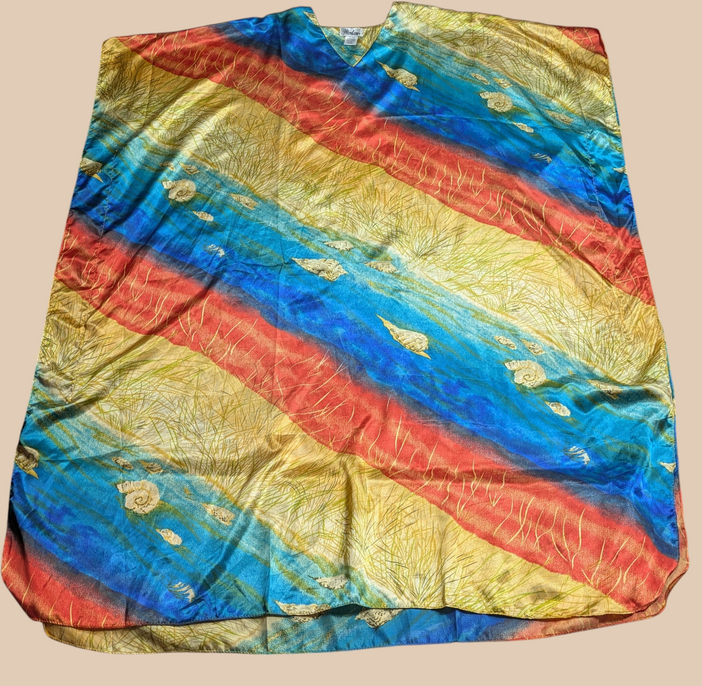 80s Winlar Seashell-Print Satin Kaftan