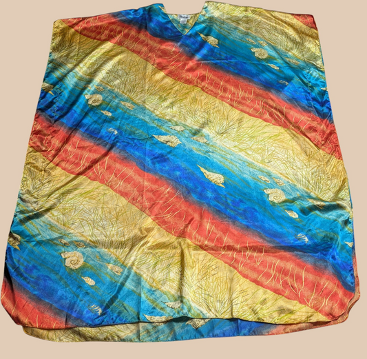 80s Winlar Seashell-Print Satin Kaftan